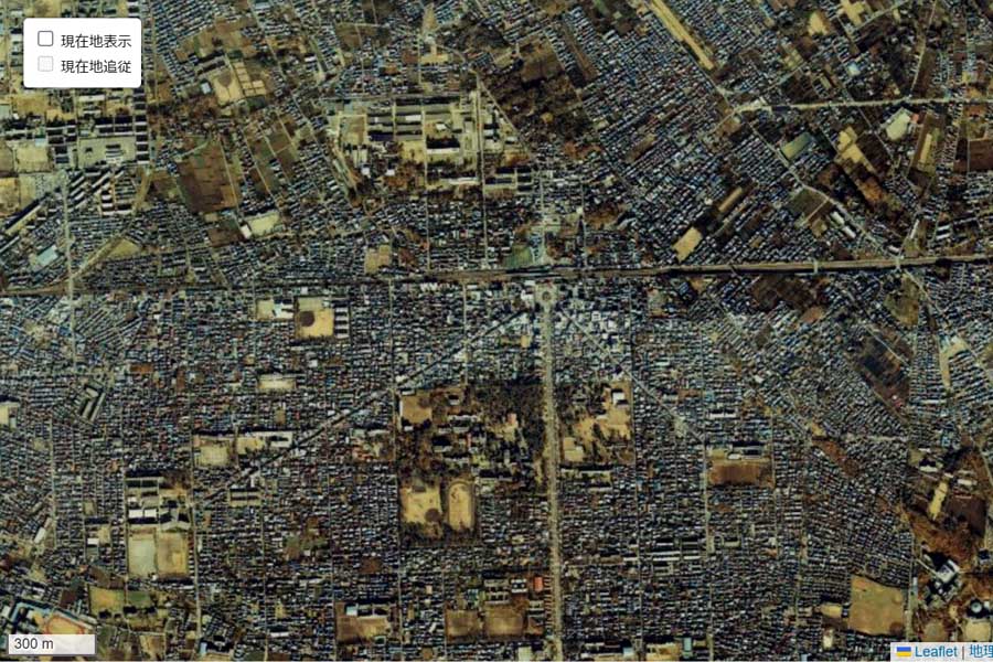 1980年頃に撮影された「国立駅」周辺の航空写真（画像：国土地理院）