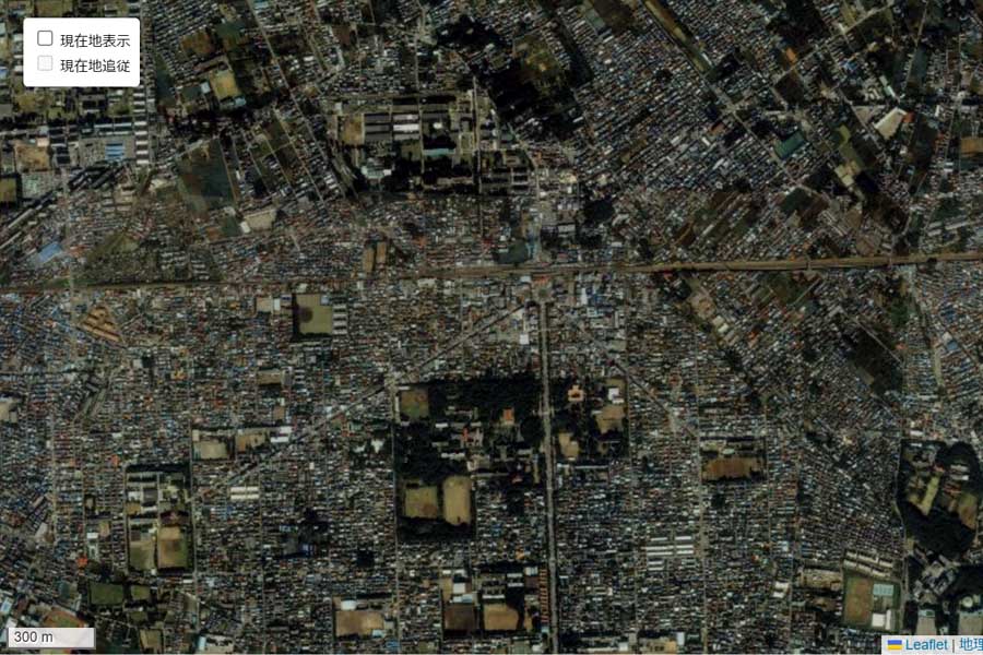 1990年頃に撮影された「国立駅」周辺の航空写真（画像：国土地理院）