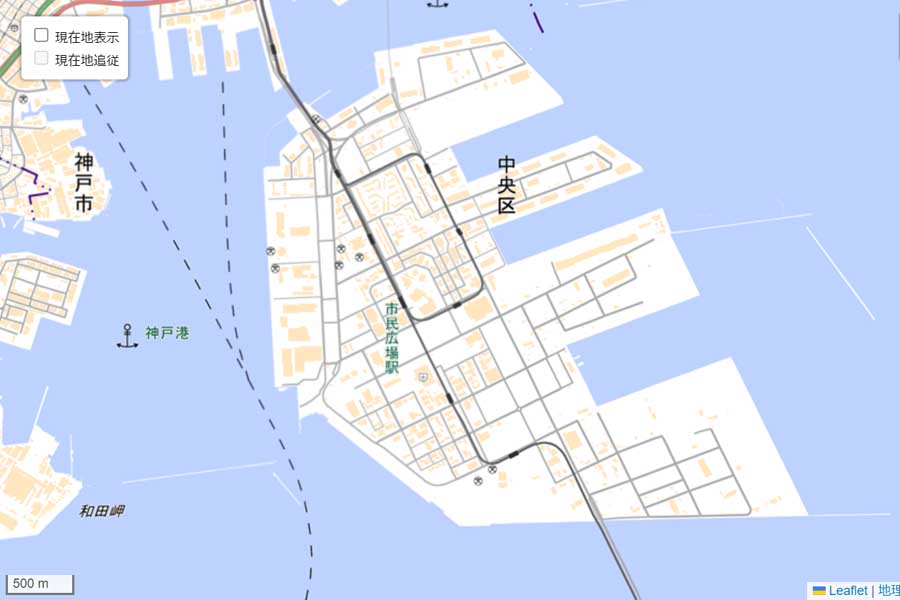 現在のポートアイランドの地図（画像：国土地理院）