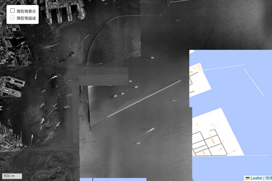 1963年頃に撮影されたポートアイランドの航空写真（画像：国土地理院）