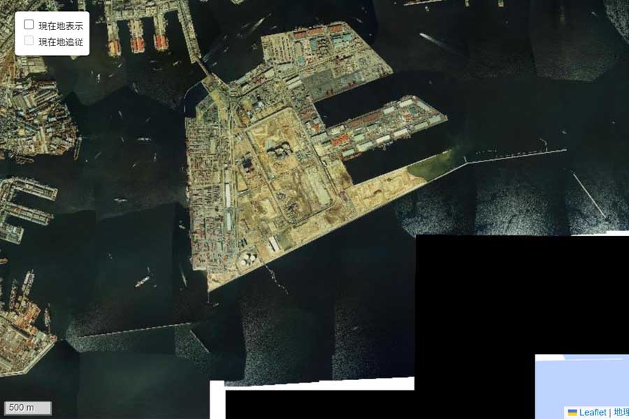 1980年頃に撮影されたポートアイランドの航空写真（画像：国土地理院）