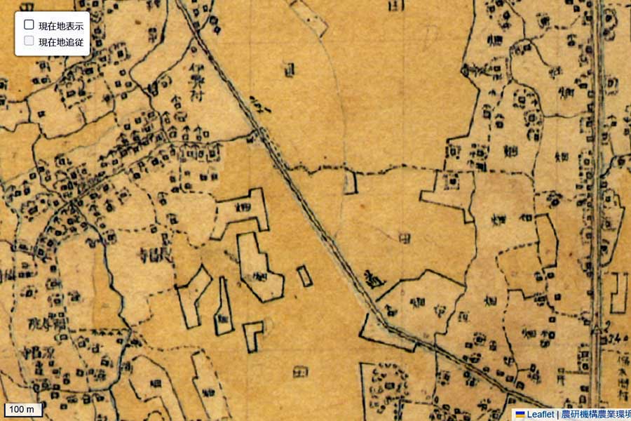 明治初期の「竹ノ塚駅」周辺の地図（画像：国土地理院）
