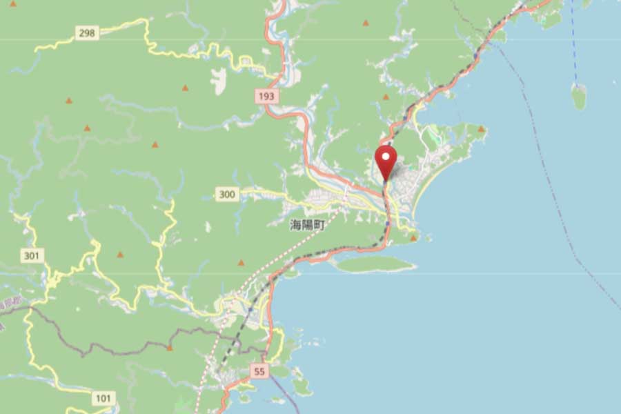 阿波海南駅の位置（画像：OpenStreetMap）