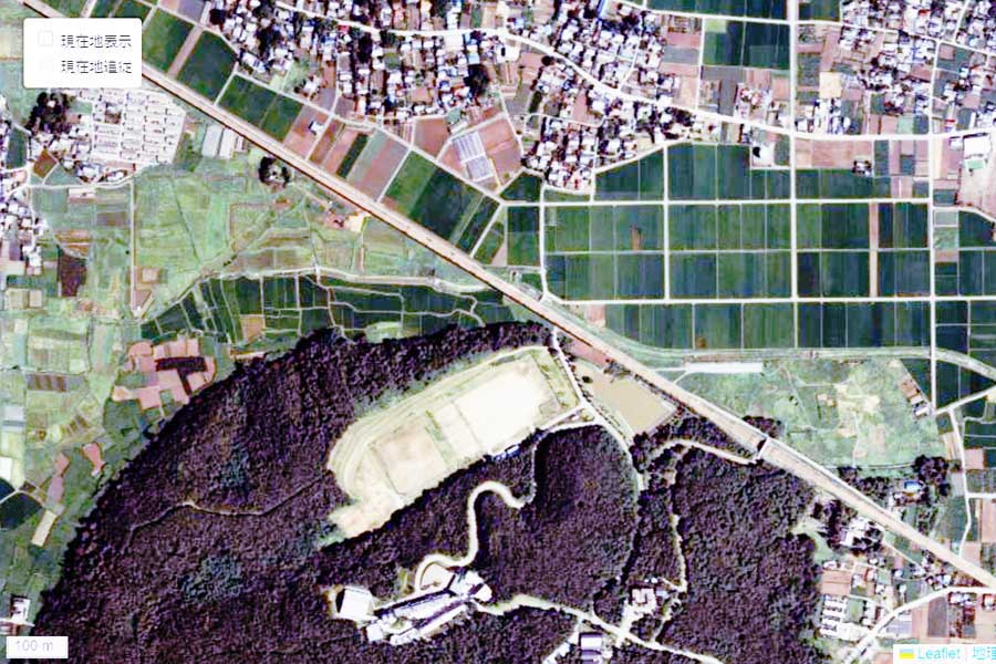 1985年頃に撮影された「本庄早稲田駅」周辺の航空写真（画像：国土地理院）