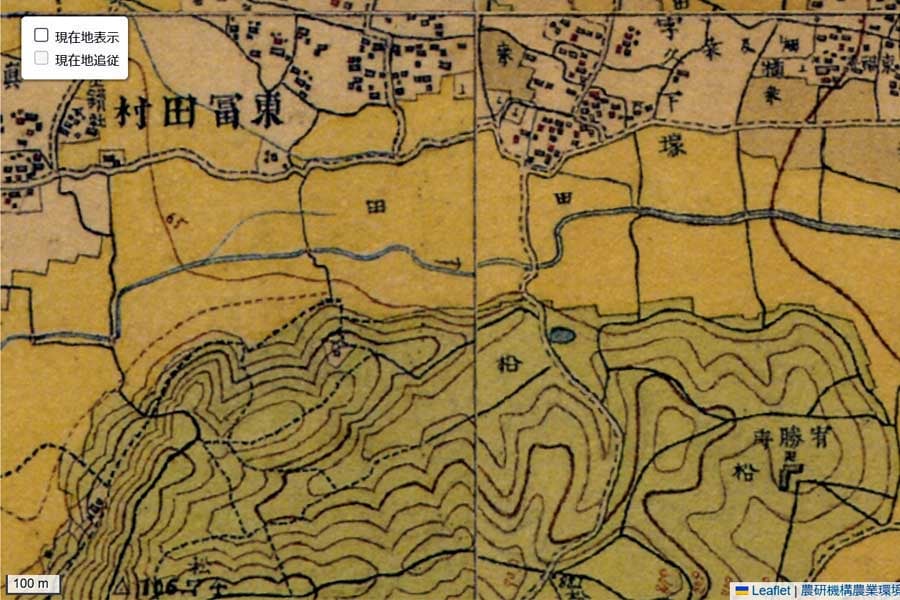 明治初期の「本庄早稲田駅」周辺の地図（画像：国土地理院）