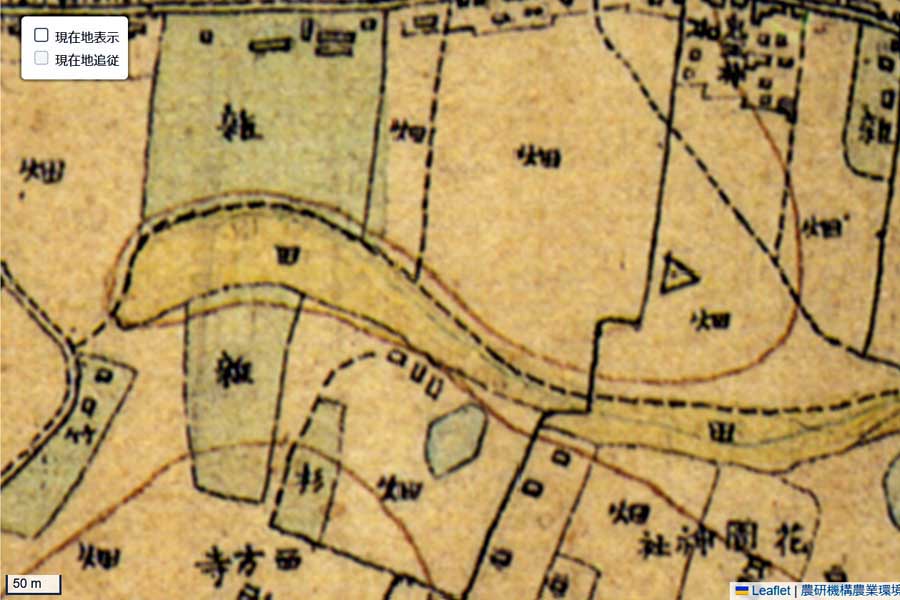 明治初期の「歌舞伎町」周辺の地図（画像：国土地理院）