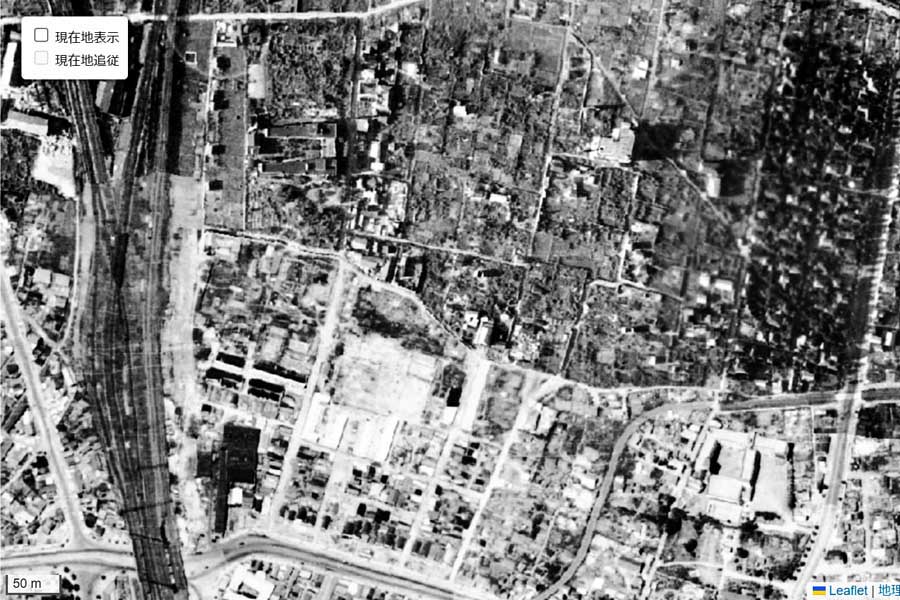 1947年頃に撮影された「歌舞伎町」周辺の航空写真（画像：国土地理院）