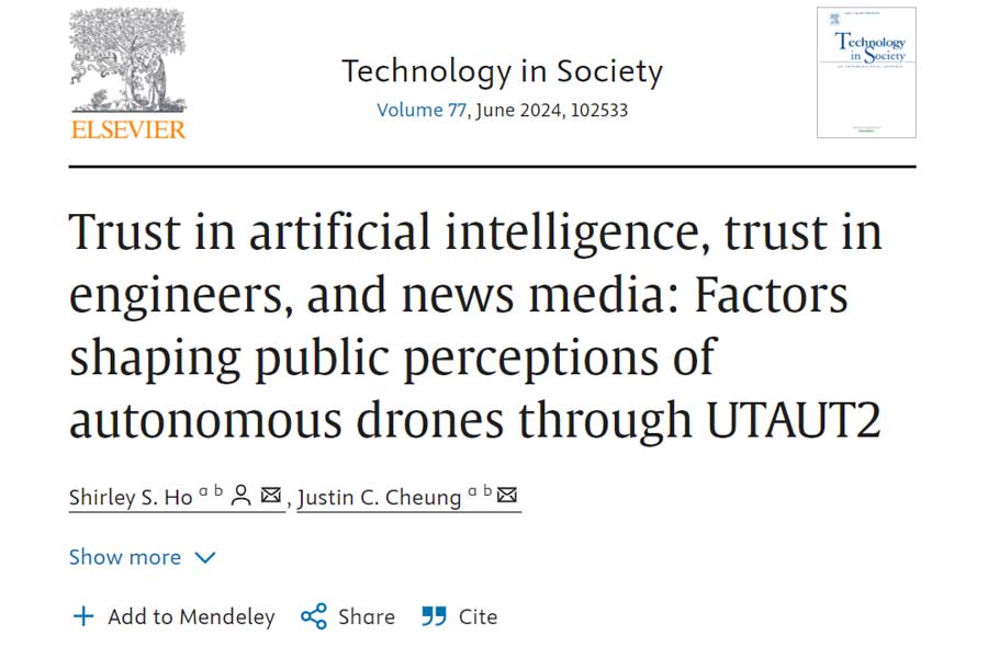 論文「Trust in artificial intelligence, trust in engineers, and news media: Factors shaping public perceptions of autonomous drones through UTAUT2（人工知能への信頼、エンジニアへの信頼、ニュースメディア： UTAUT2を通じた自律型ドローンに対する一般市民の認識を形成する要因）」（画像：Technology in Society）