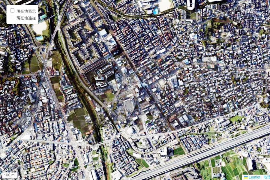 現在の「交野市駅」周辺の航空写真（画像：国土地理院）