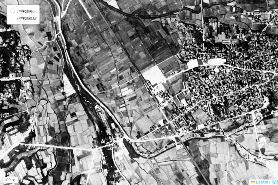 1963年頃の「交野市駅」周辺の航空写真（画像：国土地理院）