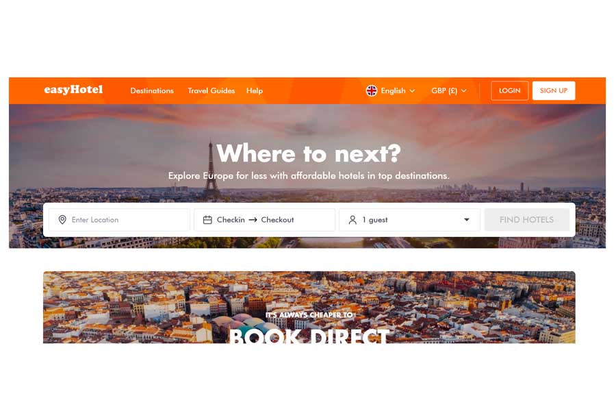 欧州のイージージェットが展開する「イージーホテル（easyHotel）」のウェブサイト（画像：easyHotel）