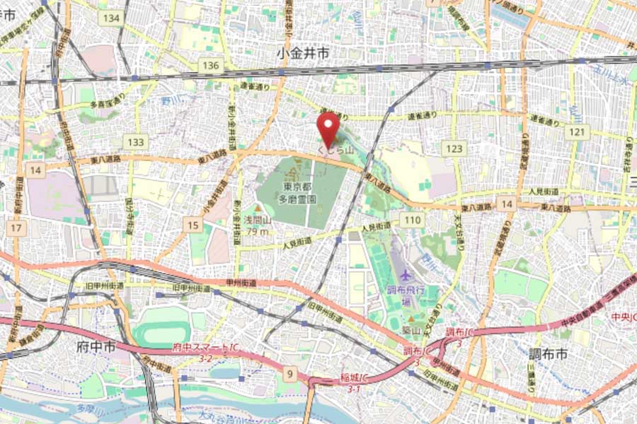 府中運転免許試験場の位置（画像：OpenStreetMap）