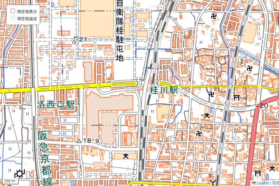 現在の「JR桂川駅」周辺の地図（画像：国土地理院）