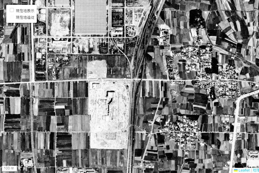 1963年頃に撮影された「JR桂川駅」周辺の航空写真（画像：国土地理院）