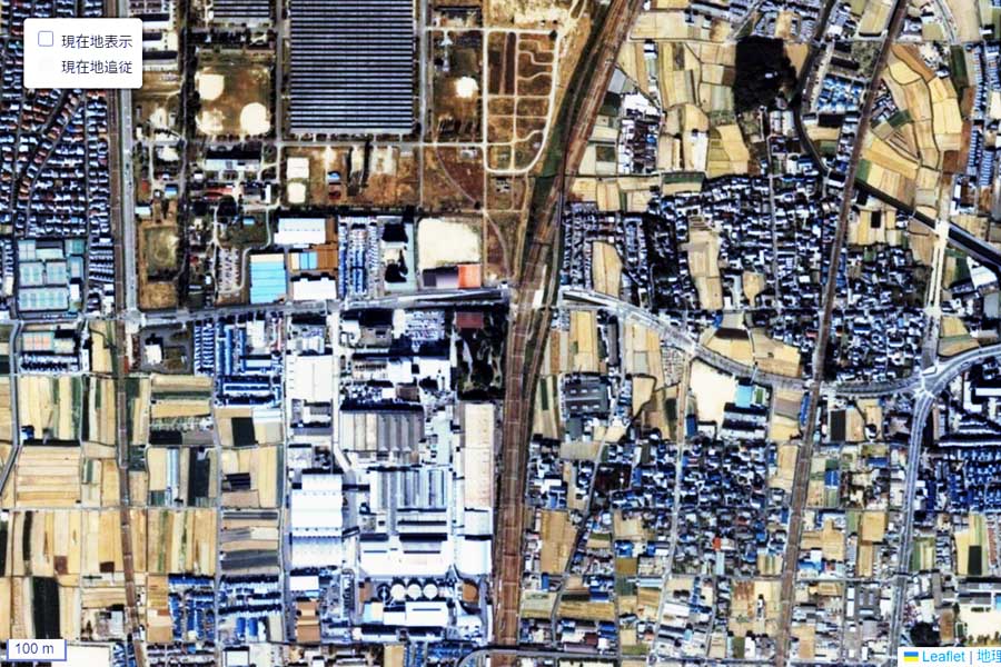 1980年頃に撮影された「JR桂川駅」周辺の航空写真（画像：国土地理院）