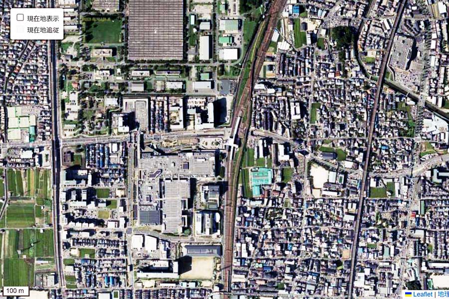 現在の「JR桂川駅」周辺の航空写真（画像：国土地理院）