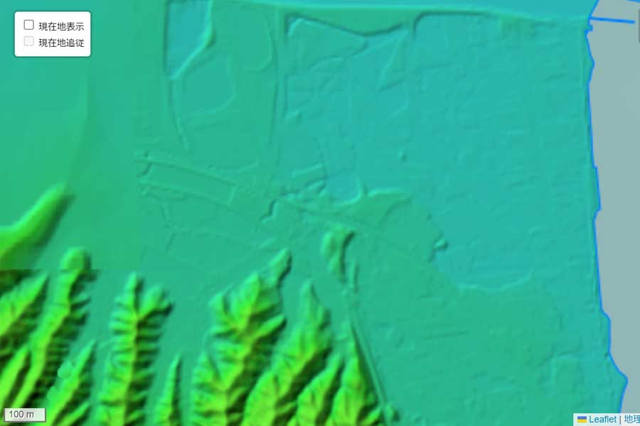 現在の「蟹田駅」周辺の地形（画像：国土地理院）
