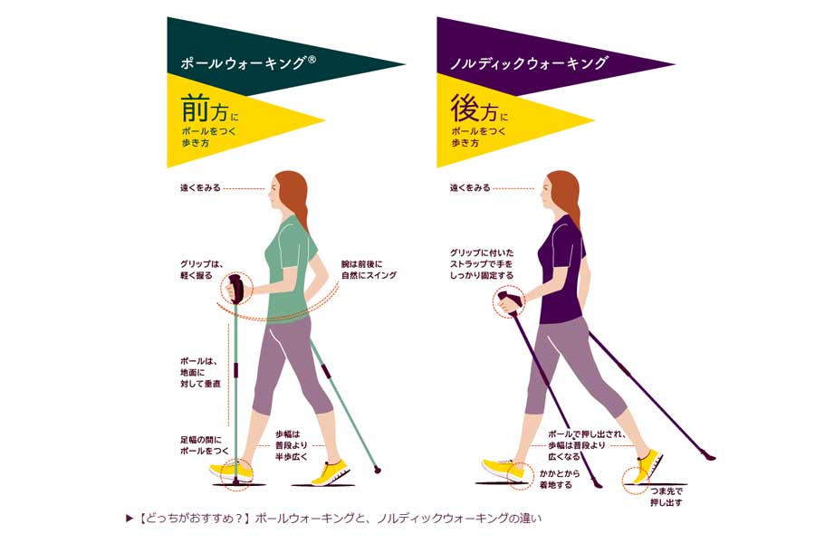 ポールウオーキングとノルディックウオーキング（画像：シナノ）