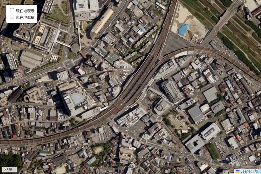 現在の「枚方市駅」周辺の航空写真（画像：国土地理院）