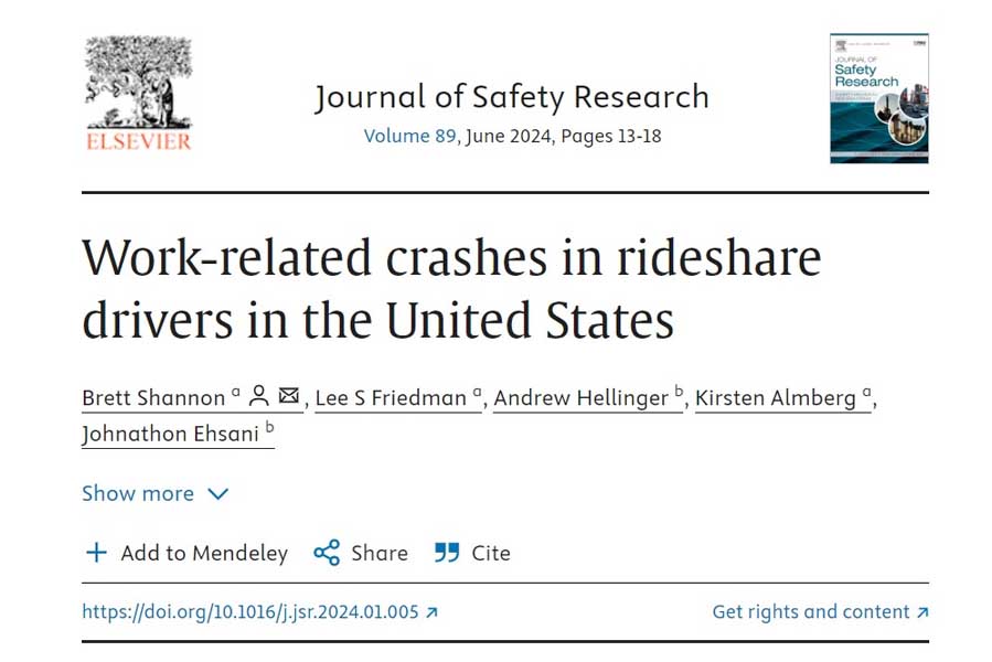 論文『Work-related crashes in rideshare drivers in the United States(米国におけるライドシェアドライバーの業務関連の交通事故)』(画像:Journal of Safety Research)