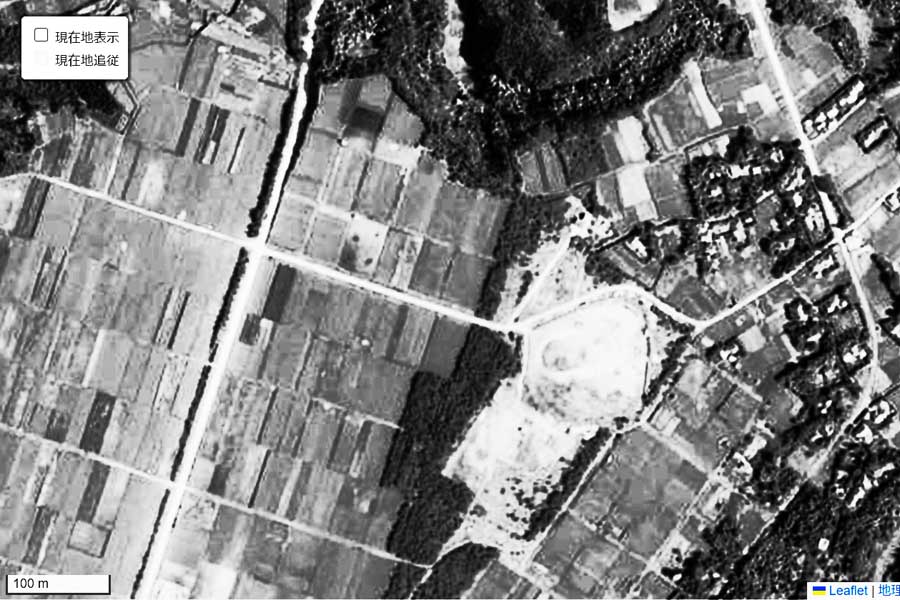 1963年頃に撮影された「知覧特攻平和会館」周辺の航空写真（画像：国土地理院）