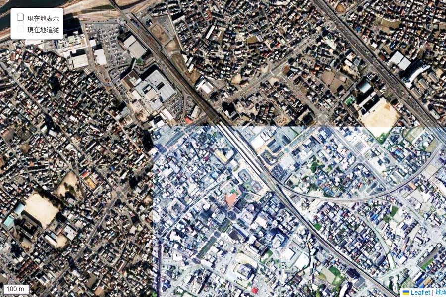 現在の「加古川駅」周辺の航空写真（画像：国土地理院）