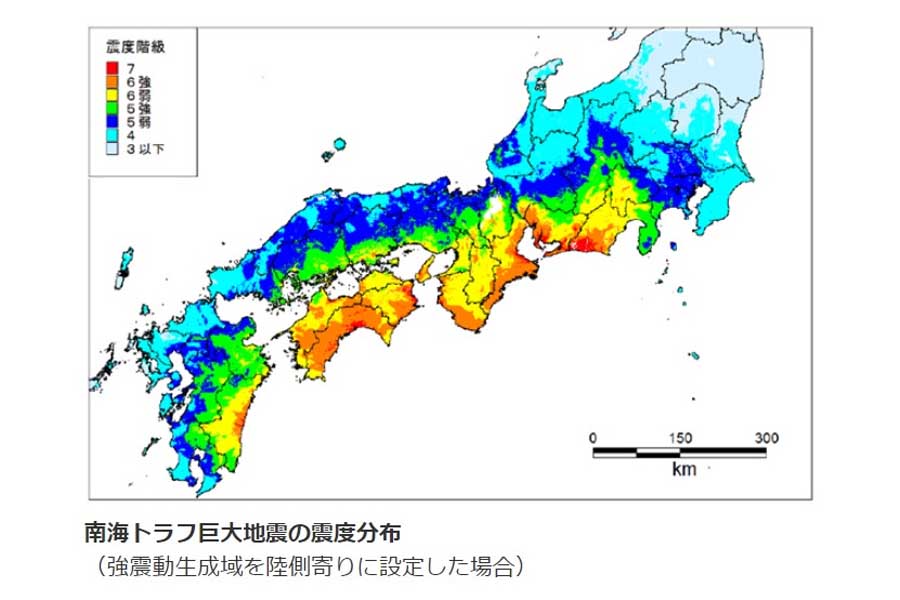 南海トラフ巨大地震の震度分布（画像：気象庁）