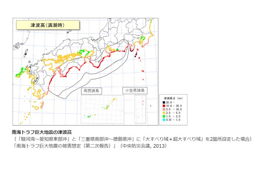 南海トラフ巨大地震の津波高（画像：気象庁）