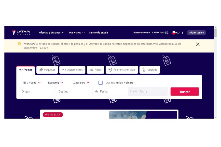 LATAMブラジルのウェブサイト（画像：LATAMブラジル）