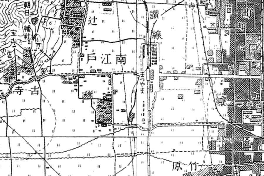 1930年頃の「松山駅」周辺の地図（画像：国土地理院）