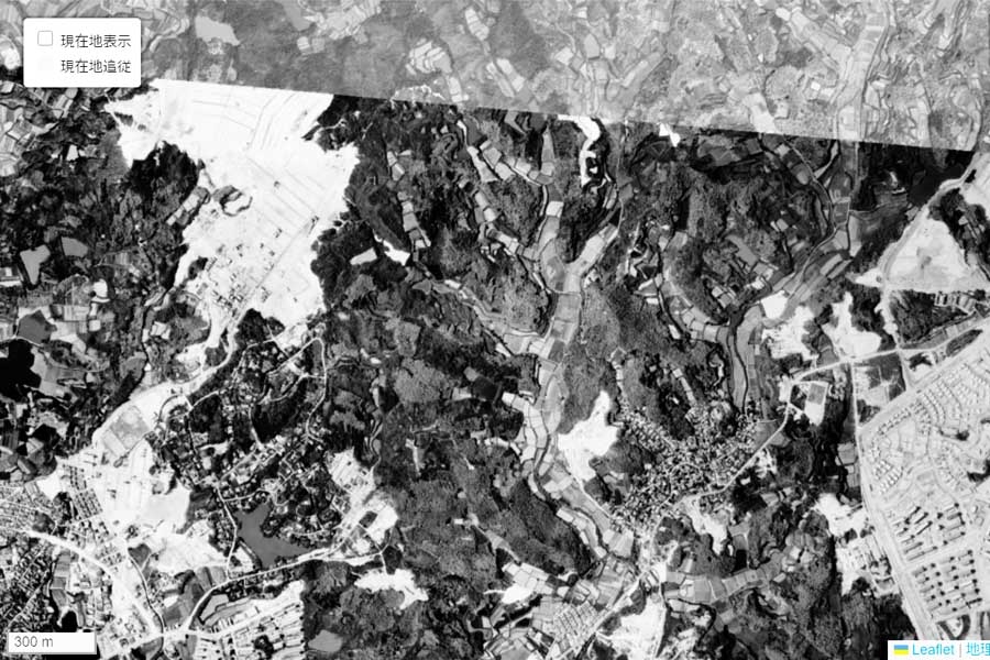 1963年頃に撮影された「千里中央駅」周辺の航空写真（画像：国土地理院）