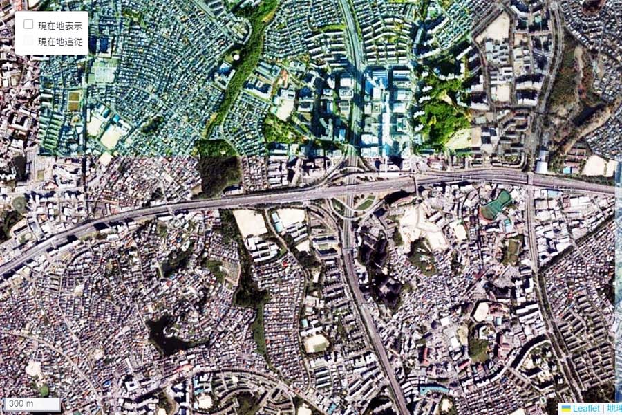 現在の「千里中央駅」周辺の航空写真（画像：国土地理院）