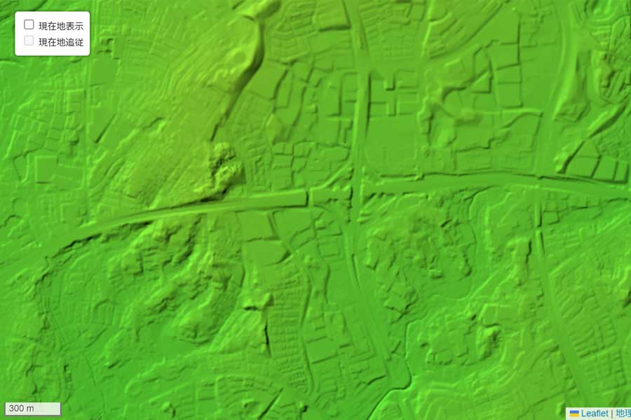 現在の「千里中央駅」周辺の地形（画像：国土地理院）
