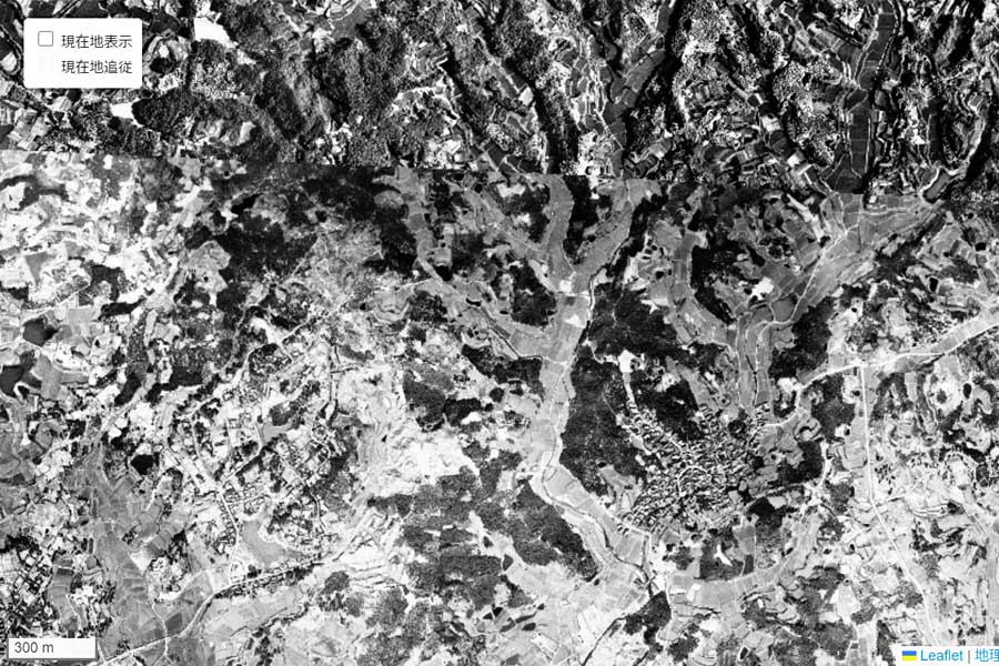 1947年頃に撮影された「千里中央駅」周辺の航空写真（画像：国土地理院）