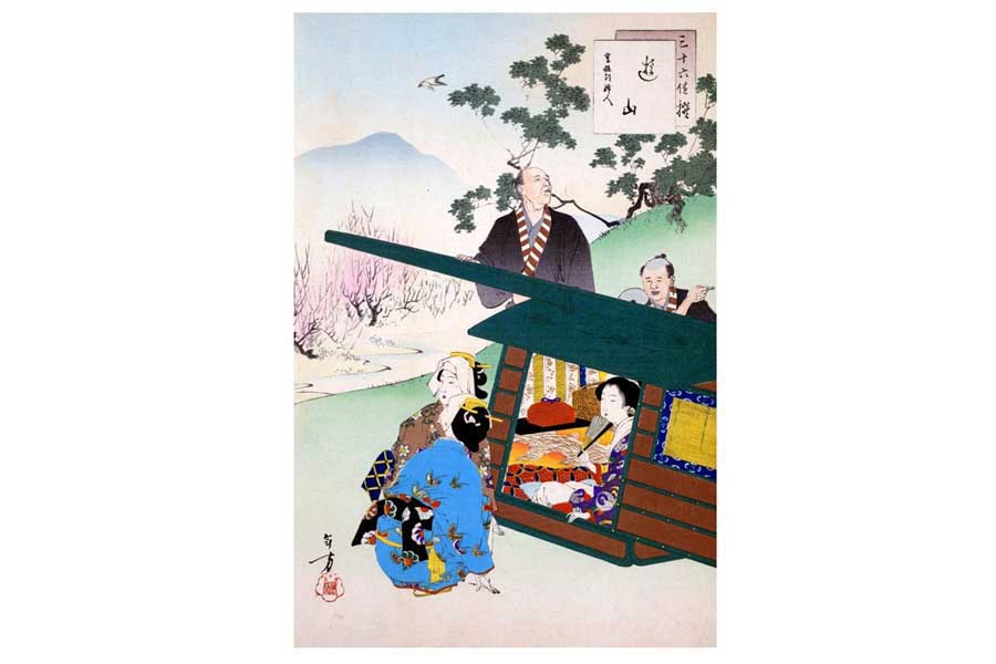 水野年方「三十六佳撰 遊山 享保頃婦人」。1893年