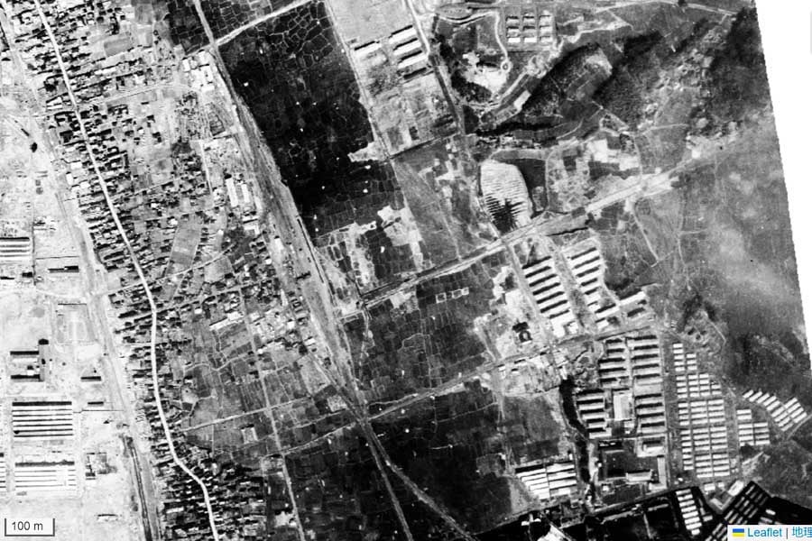 1947年頃の「蘇我駅」周辺の航空写真（画像：国土地理院）