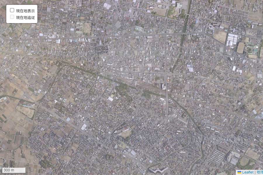 現在の深谷駅周辺の航空写真（画像：国土地理院）