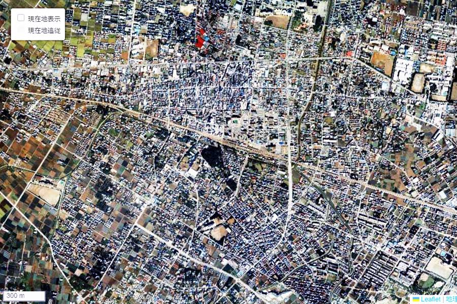 1990年頃の深谷駅周辺の航空写真（画像：国土地理院）