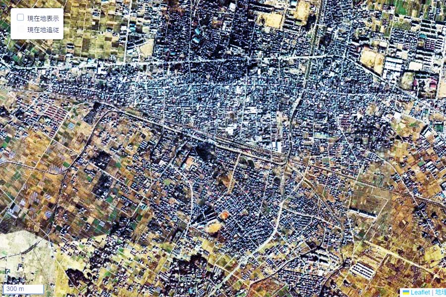 1975年頃の深谷駅周辺の航空写真（画像：国土地理院）