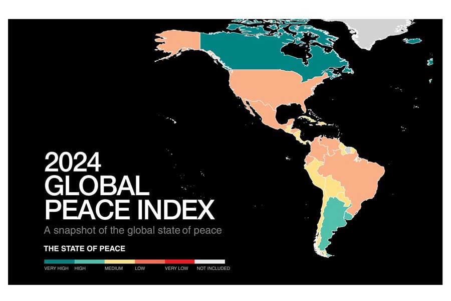 オーストラリア・シドニーに拠点を置くシンクタンク、経済平和研究所（IEP）が6月に発表した「世界平和度指数2024年版（GPI）」（画像：IEP）