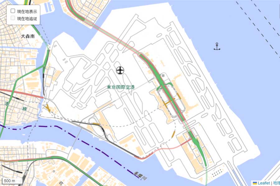 現在の「羽田空港」周辺の地図（画像：国土地理院）