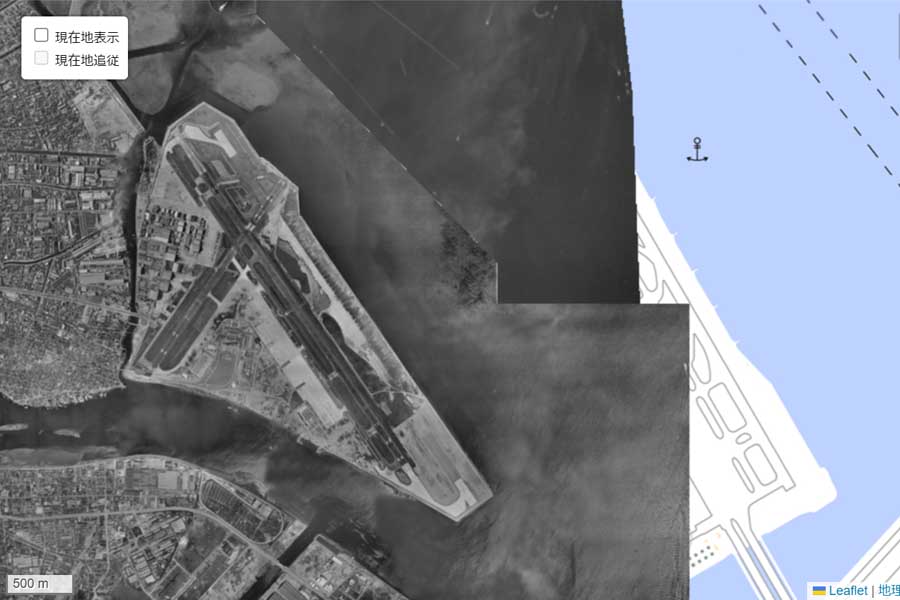 1963年頃の「羽田空港」周辺の航空写真（画像：国土地理院）