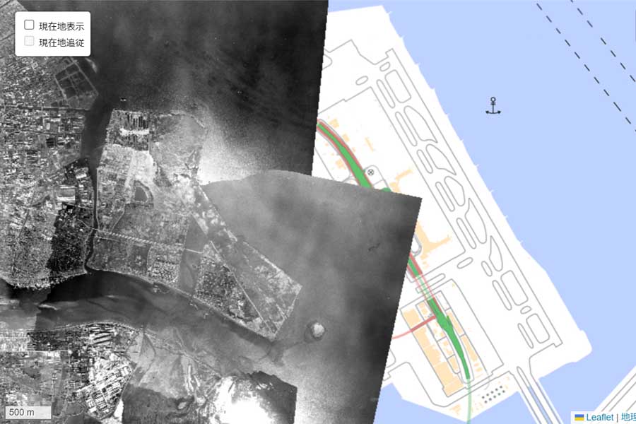 1947年頃の「羽田空港」周辺の航空写真（画像：国土地理院）