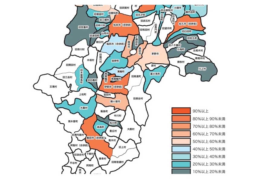 市町村別地元滞留率（全品目平均）（画像：長野県）