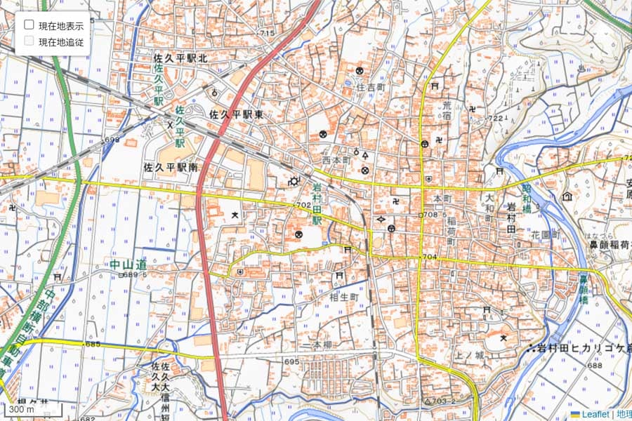 現在の「佐久平駅」周辺の地図（画像：国土地理院）