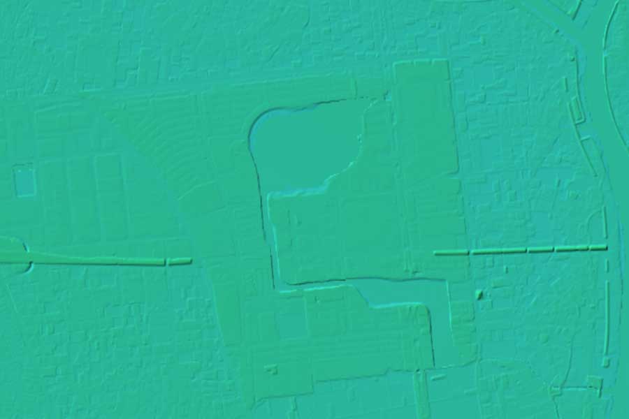 現在の「越谷レイクタウン」周辺の地形（画像：国土地理院）