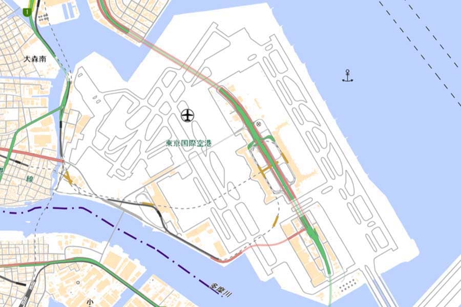 現在の「羽田空港」周辺の地図（画像：国土地理院）