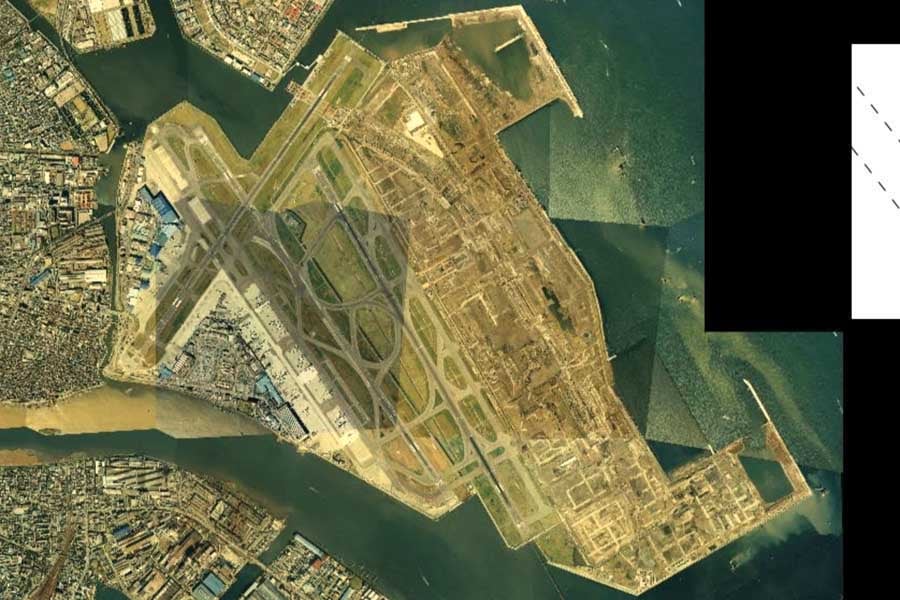 1990年頃の「羽田空港」周辺の航空写真（画像：国土地理院）
