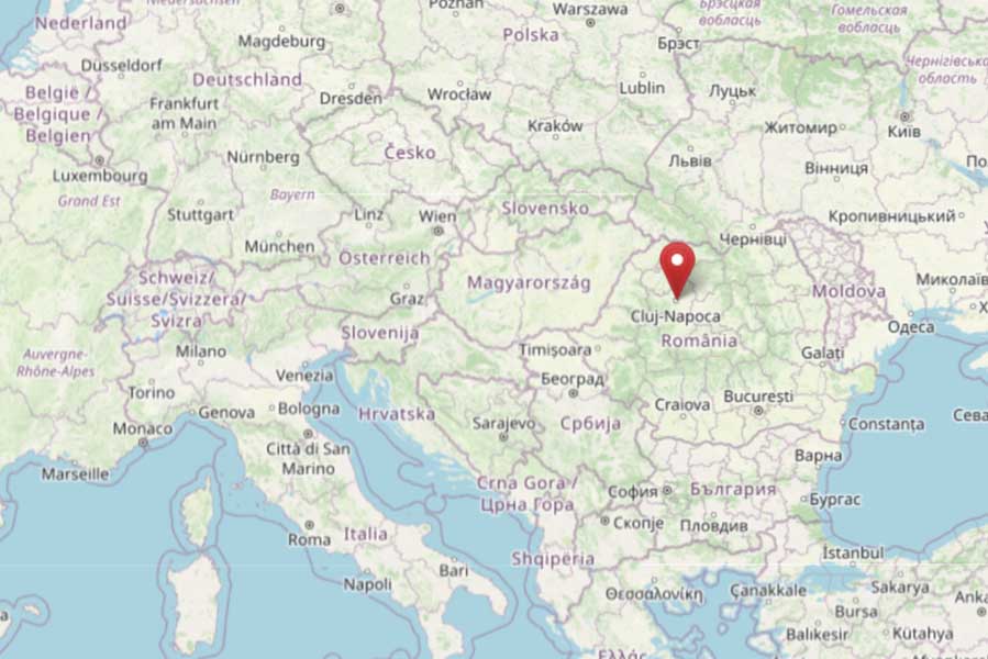 クルージュ＝ナポカの位置（画像：OpenStreetMap）