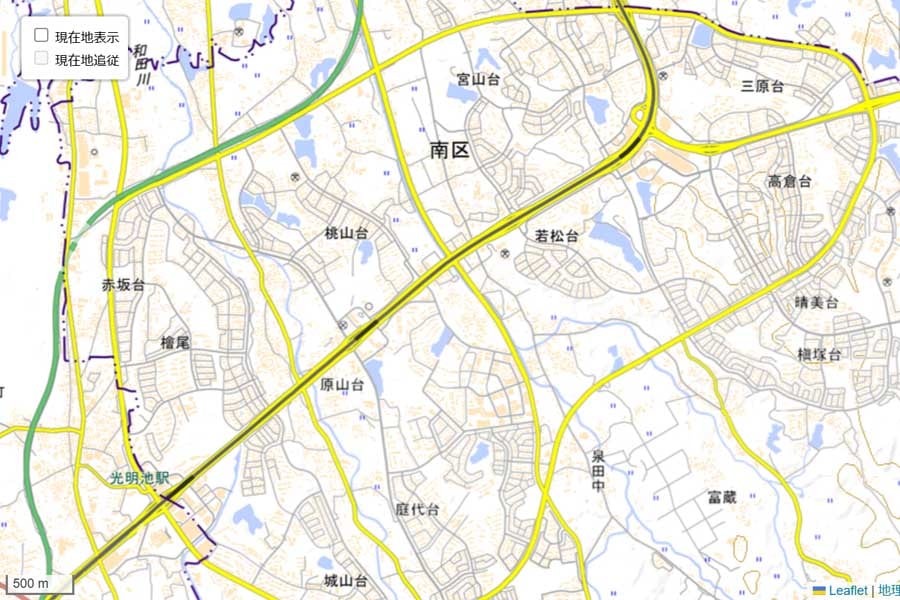 現在の「泉北ニュータウン」周辺の地図（画像：国土地理院）